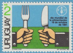 URUGUAY 1981 M1634** händer – kniv och gaffel 1 kpl