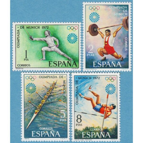 SPANIEN 1972 M1993-6** Sommar OS - fäktning tyngdlyftning rodd stavhopp 4 kpl