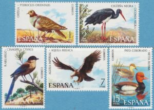 SPANIEN 1973 M2029-33** svartbukig flyghöna – svart stork – östlig blåskata – kejsarörn – rödhuvad dykand 5 kpl