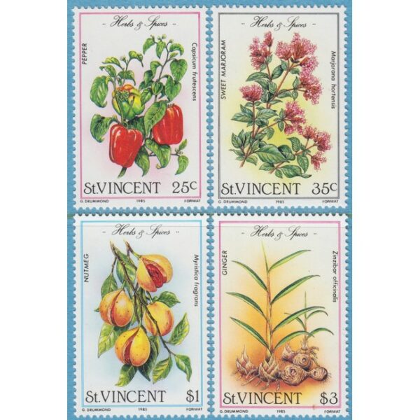ST VINCENT 1985 M804-7** peppar - mejram - muskotnöt - ingefära 4 kpl