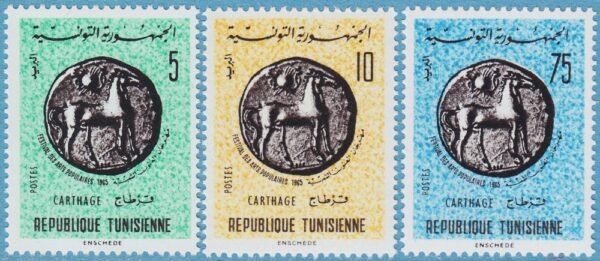 TUNISIEN 1965 M644-6** mynt 3 kpl
