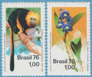 BRASILIEN 1976 M1534-5** naturskydd – vanlig lejontamarin – orkidé 2 kpl
