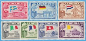 LIBERIA 1958 M518-24** President  Tubmans besök i Europa – med Stockholms slott 7 kpl
