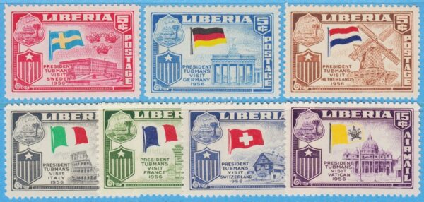 LIBERIA 1958 M518-24** President  Tubmans besök i Europa - med Stockholms slott 7 kpl