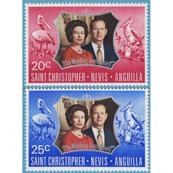 ST CHRISTOPHER-NEVIS-ANGUILLA 1972 M249-50** silverbröllop - fåglar 2 kpl