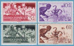 SPANSKA GUINEA 1954 M299-02** jakt elefanter 4 kpl