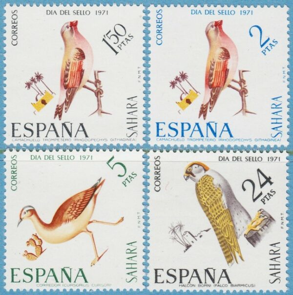 SPANSKA SAHARA 1971 M324-7** ökentrumpetare - ökenlöpare - slagfalk 4 kpl