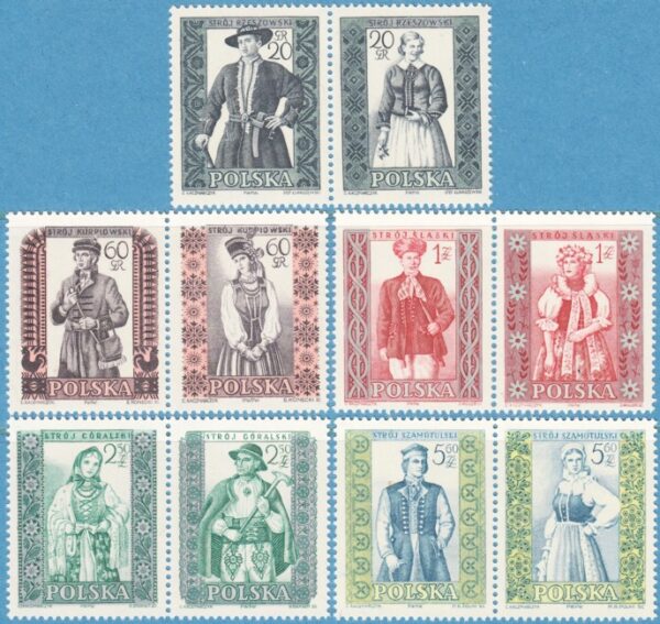 POLEN 1959 M1138-47** folkdräkter 10 kpl