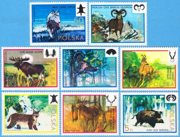 POLEN 1973 M2247-54** däggdjur & tjäder 8 kpl
