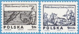 POLEN 1974 M2350-1** träsnitt – fiske – jakt 2 kpl