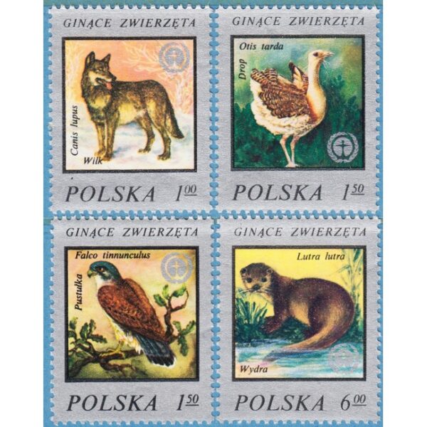 POLEN 1977 M2504-7** varg - stortrapp - tornfalk - utter 4 kpl