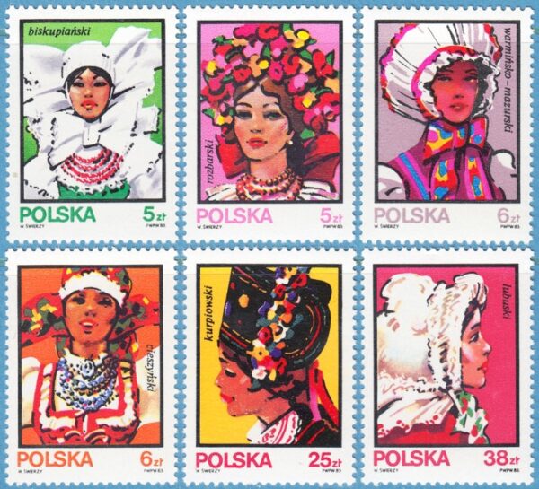 POLEN 1983 M2891-6** folkdräkter 6 kpl