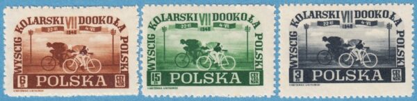 POLEN 1948 M487-9** cykeltävling 3 kpl rufftandat