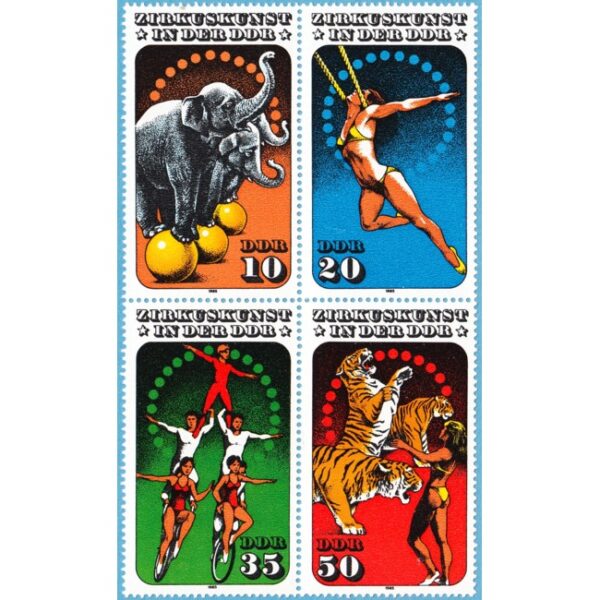 DDR 1985 M2983-6** cirkus 4 kpl i fyrblock