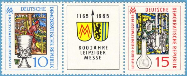 DDR 1964 M1052-3** Leipzig höstmässa - glas 2 kpl i strip