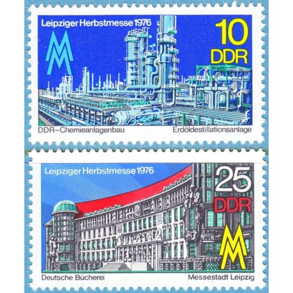 DDR 1976 M2161-2** oljerafinaderi - Leipzig bibliotek 2 kpl