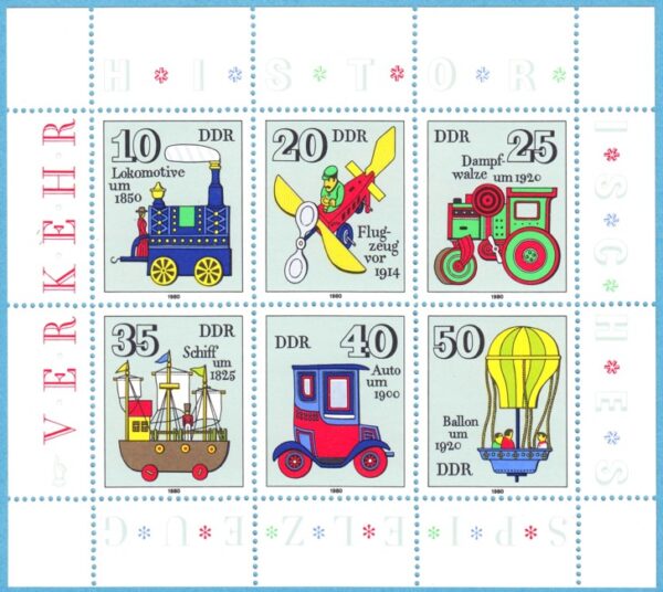 DDR 1980 M2566-71** historiska leksaker (I) 6 kpl i block
