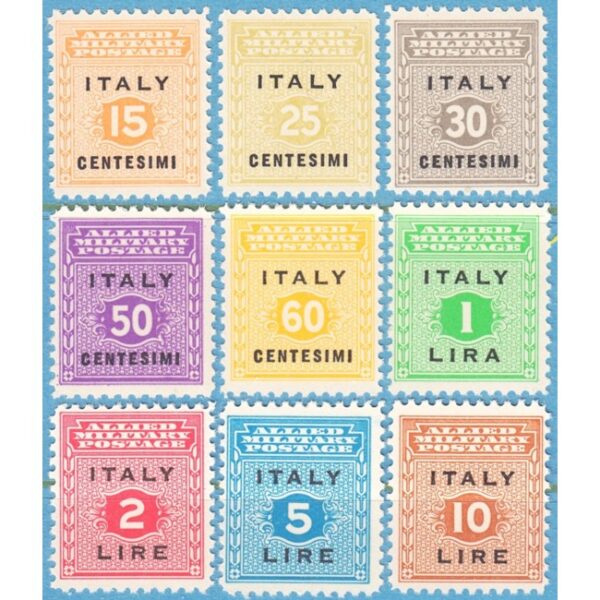ITALIEN Allierad militärförvaltning, utgåva för Sicilien 1943 M1-9** 9kpl